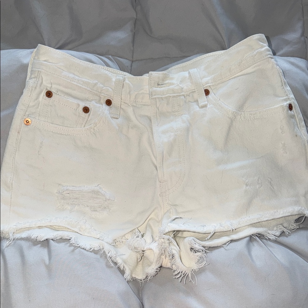 Levi White Distressed Women’s Denim Shorts